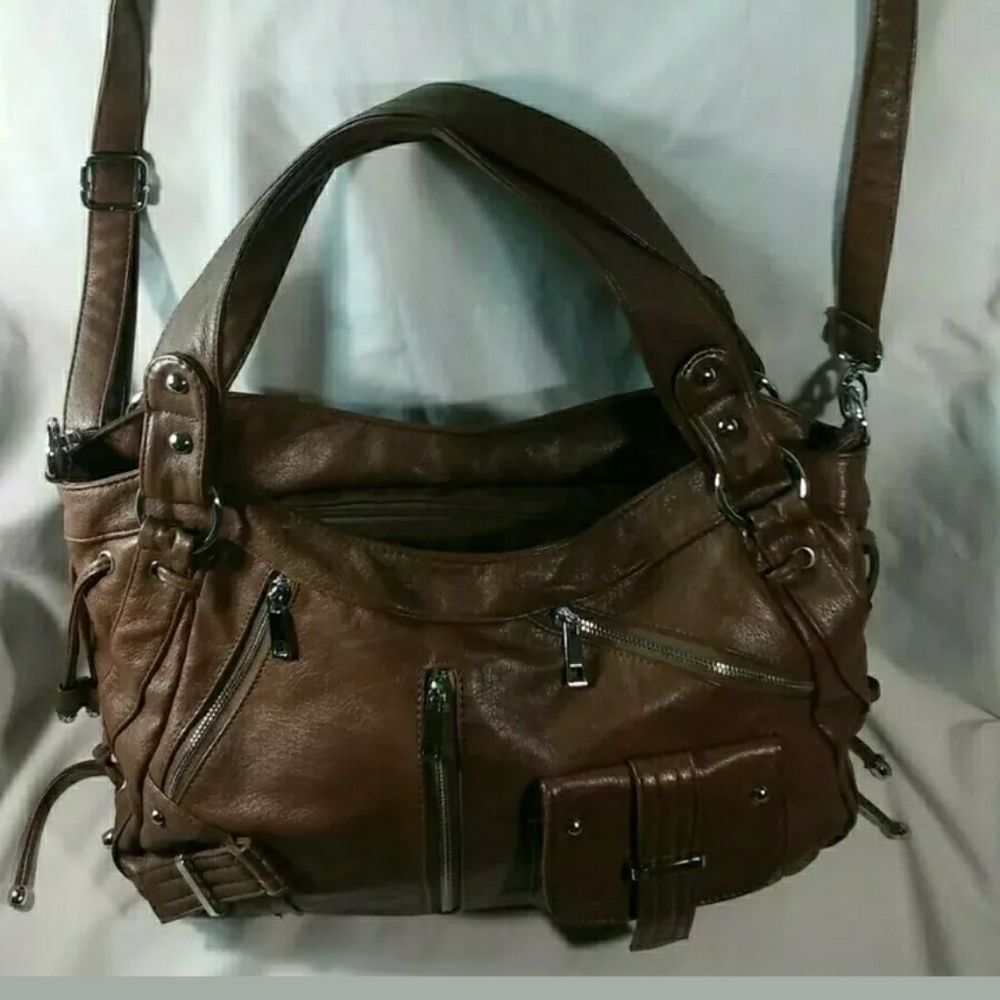 L & J Brown Leather Crossbody Shoulder Bag Handbag